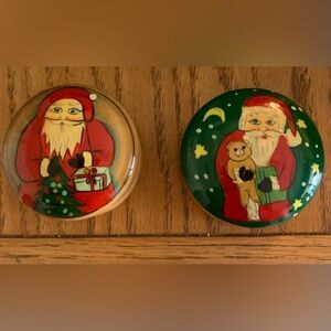 Vintage Wood Trinket Boxes Santa Set of 2